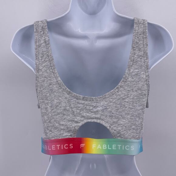Fabletics Sz M 24/7 Pride Lounge Bra Gray Removable Soft Cups Stretch Knit NWT - Picture 2 of 7